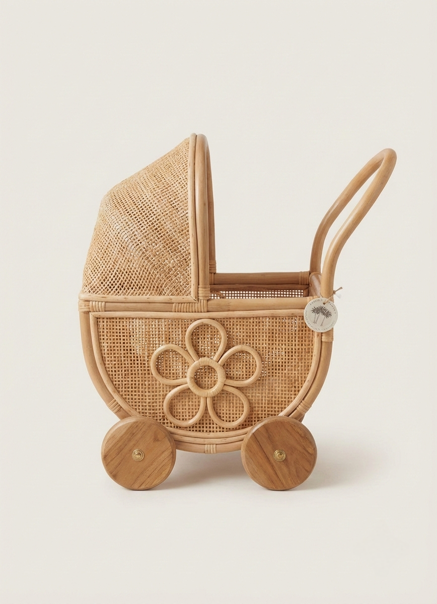 Daisy Flower Rattan Doll Pram