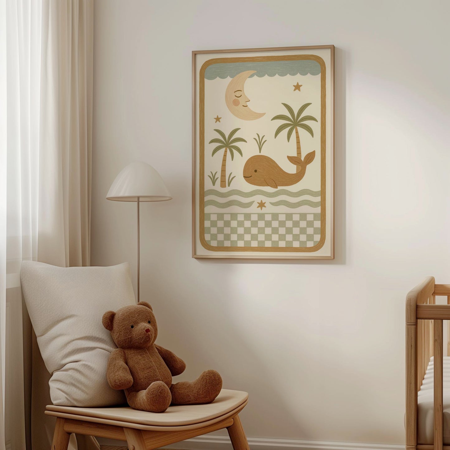 Whimsical Moon & Whale Nursery Print