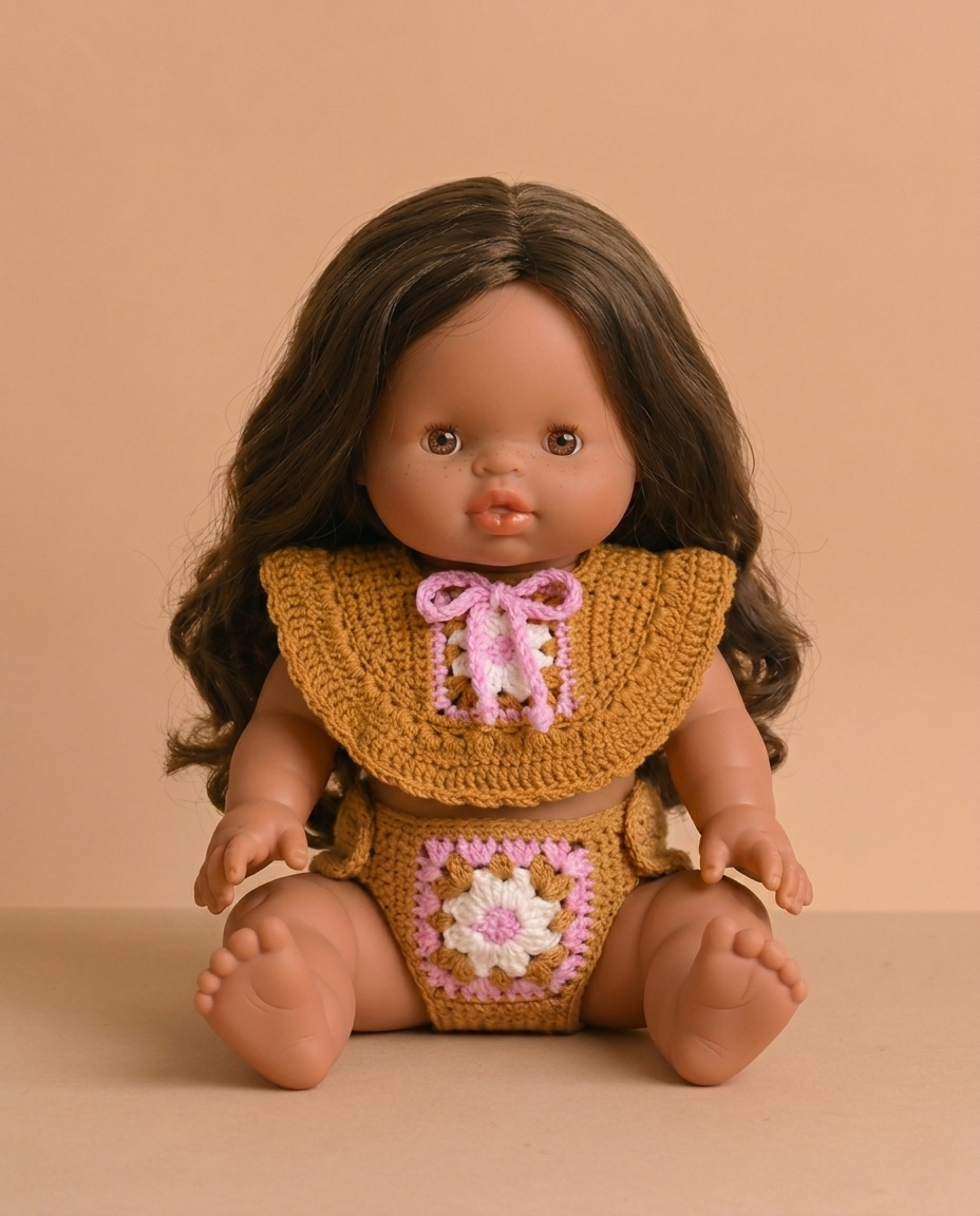Poppy Crochet Doll Bib & Nappy Cover Set