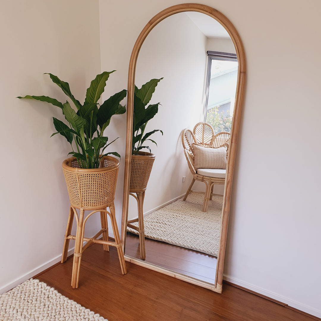 large floor rattan mirror