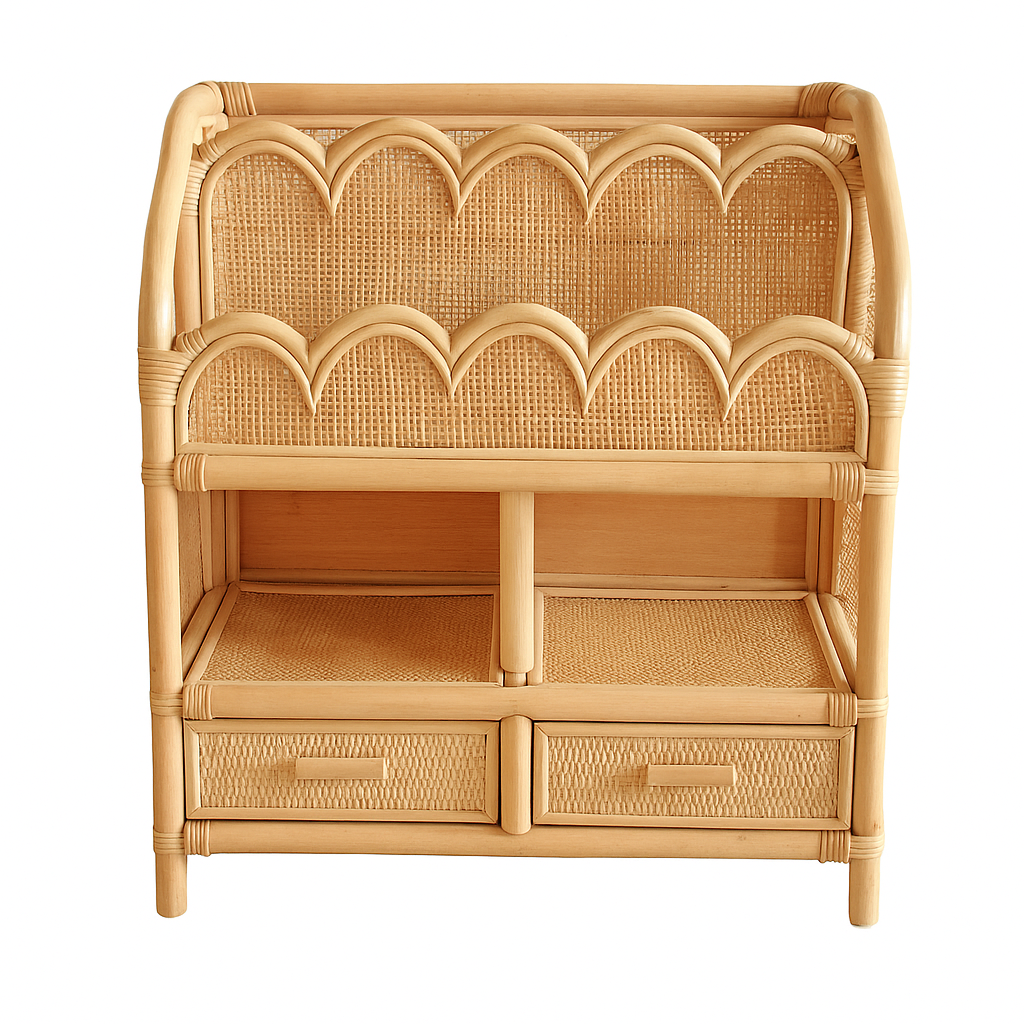 Scalloped Rattan Bookshelf