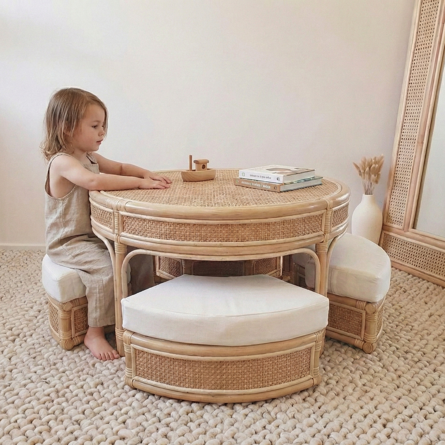 Bonnie Rattan Coffee Table with Kids Seats (PRE ORDER)