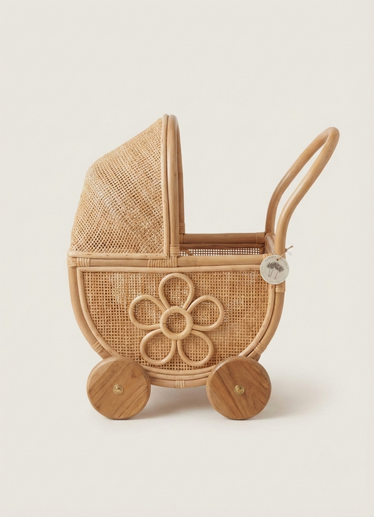 Posie Flower Rattan Doll Pram (PRE ORDER)