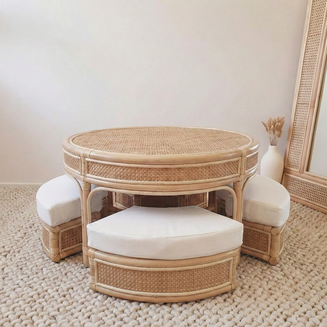 Bonnie Rattan Coffee Table with Kids Seats (PRE ORDER)
