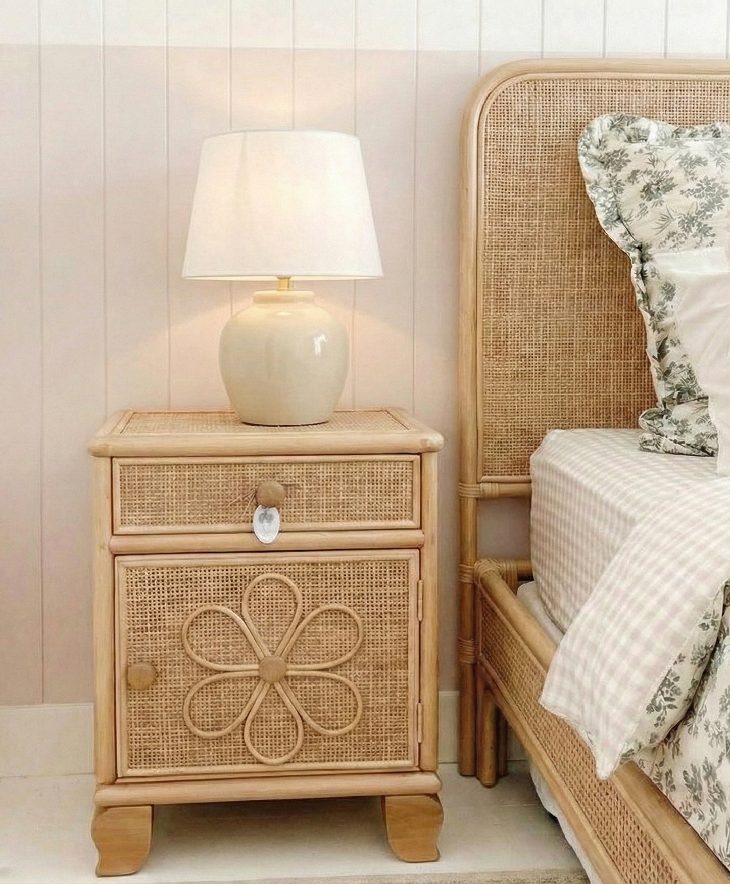 Flower Rattan Bedside Table (PRE ORDER)