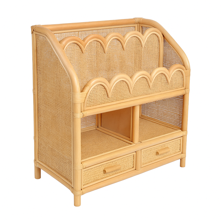 Scalloped Rattan Bookshelf