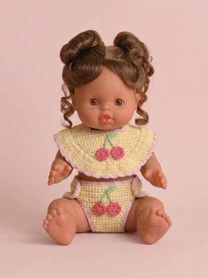 Cherry Crochet Doll Bib & Nappy Cover Set