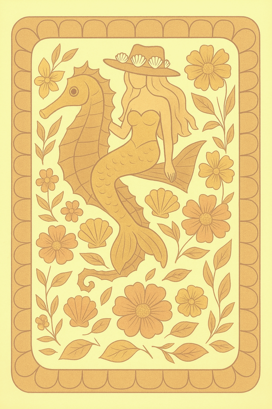 Vintage Mermaid & Seahorse Print