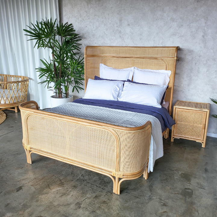 Coastal Rattan Bedside Table (Left Open)