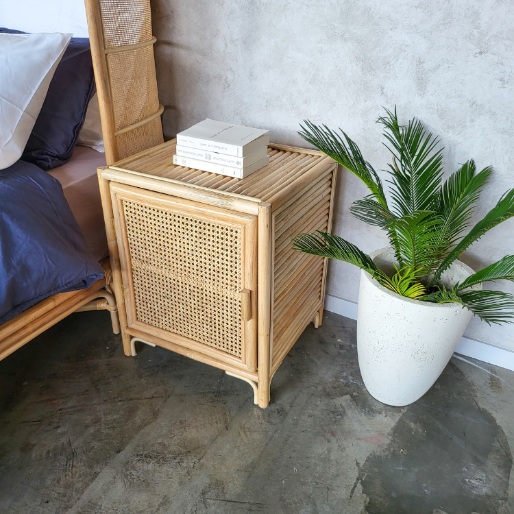 Coastal Rattan Bedside Table (Left Open)