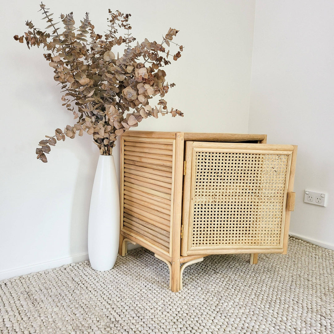 Coastal Rattan Bedside Table (Left Open)