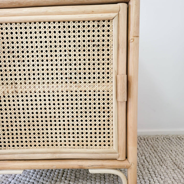 Coastal Rattan Bedside Table (Left Open)