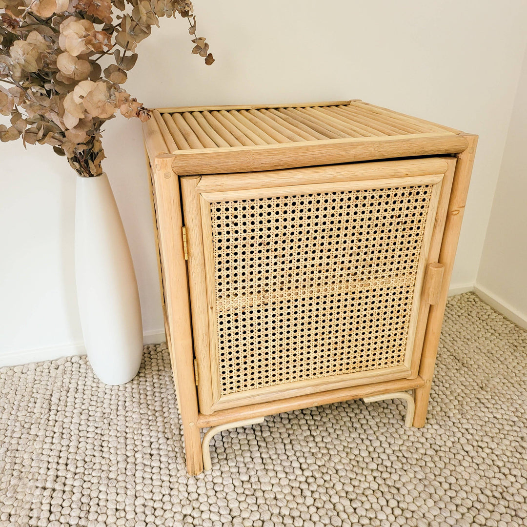 Coastal Rattan Bedside Table (Left Open)