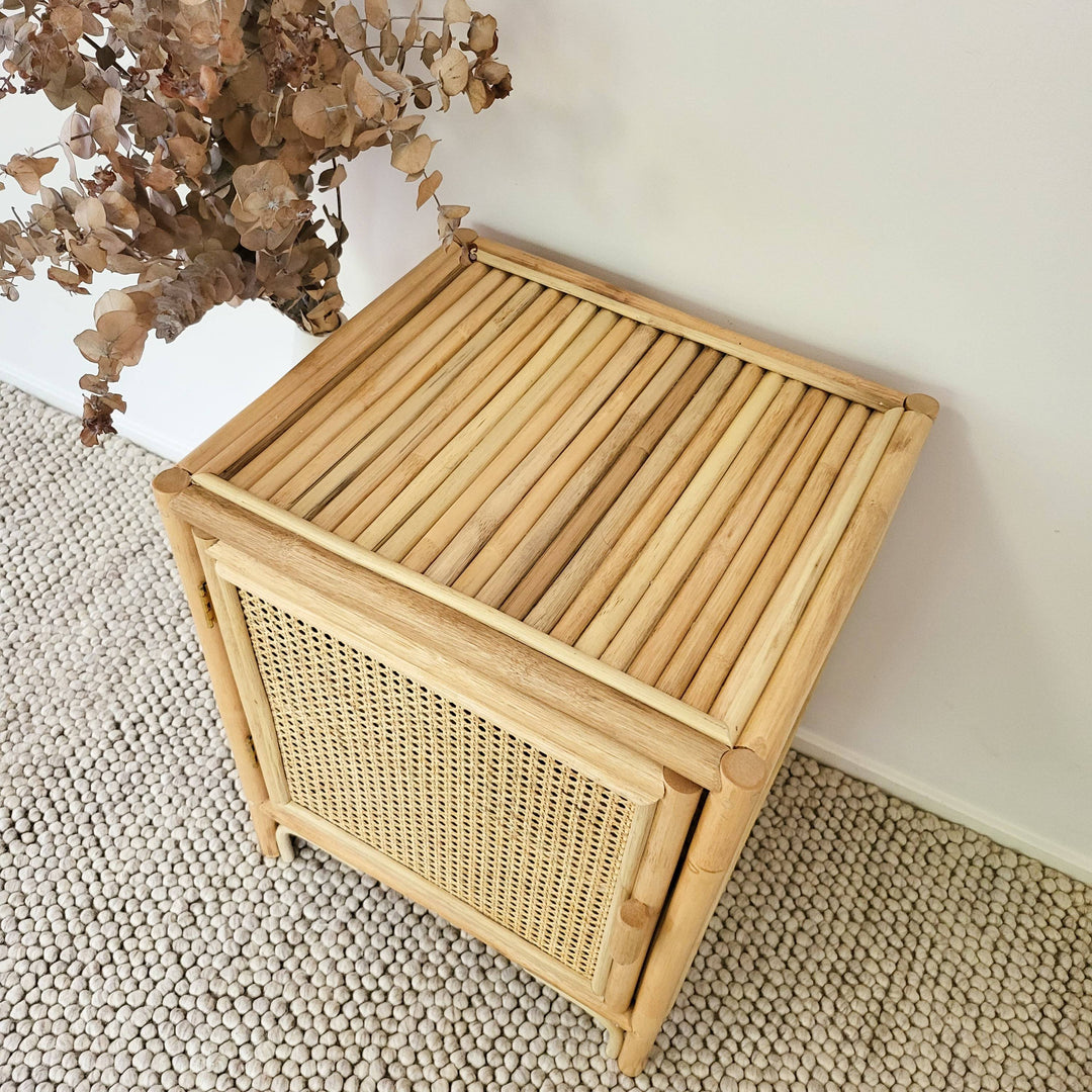 Coastal Rattan Bedside Table (Left Open)