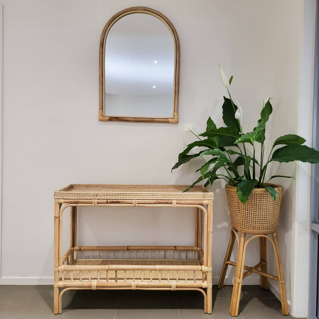 Jade Rattan Half Mirror